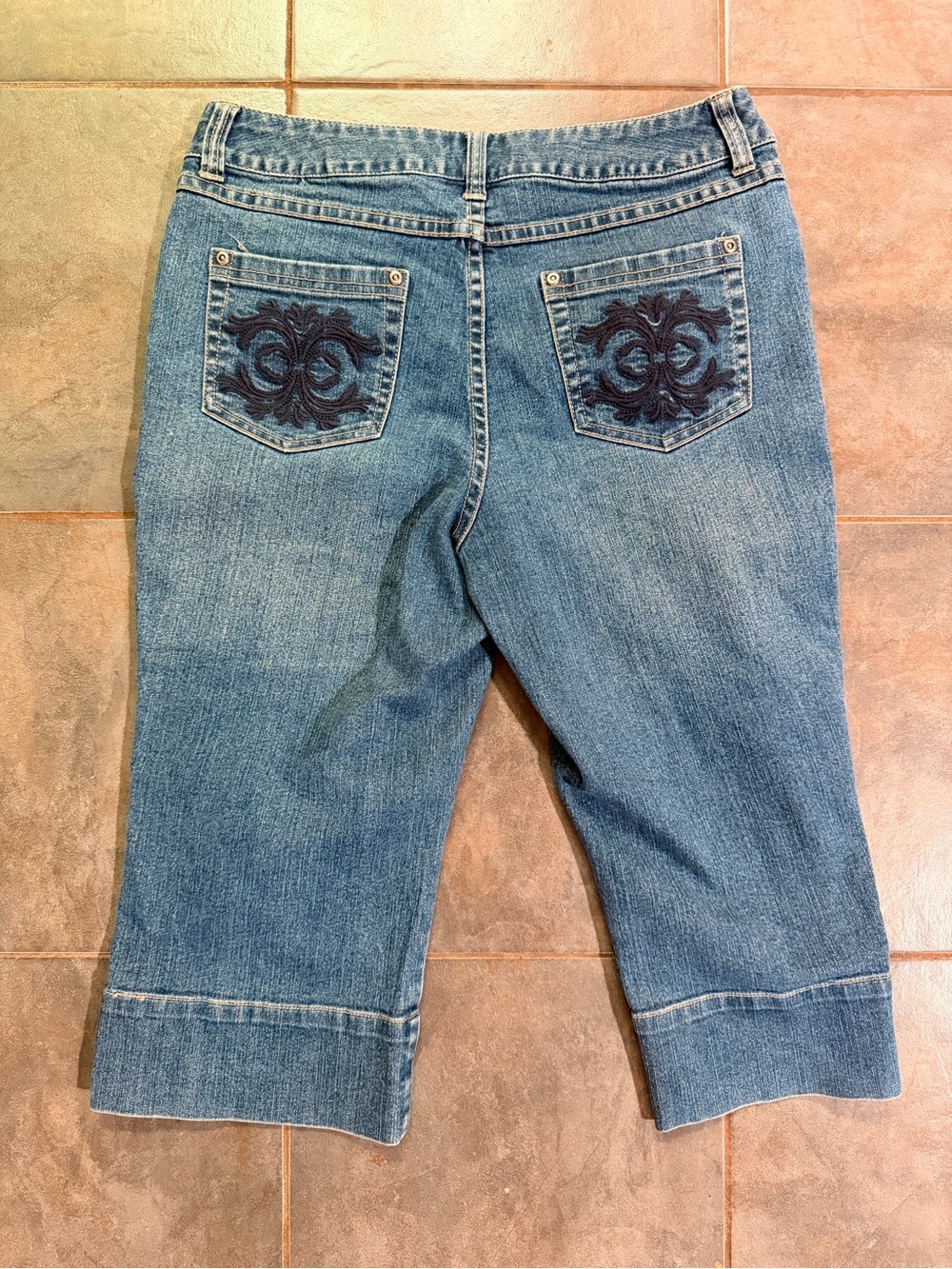 Style & Co. Blue Denim Cropped Jeans with Embroidered Back Pockets